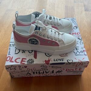 Dolce&Gabbana Pink Layered Low Top Portofino Sneakers 36 / US 6 Pink White